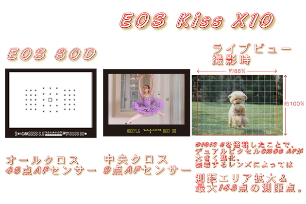 Canon キヤノン EOS 80D Kiss x10 違い デジタル一眼レフカメラ 測距点